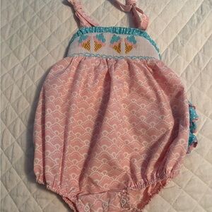 Shrimp & Grits Kids Pink Bubble Romper with Ice Cream Smock